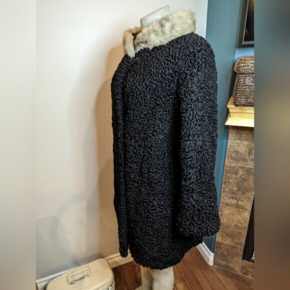 Vintage mid century Reversible Persian lamb, mink and silk coat Size 12 L - Picture 2 of 15